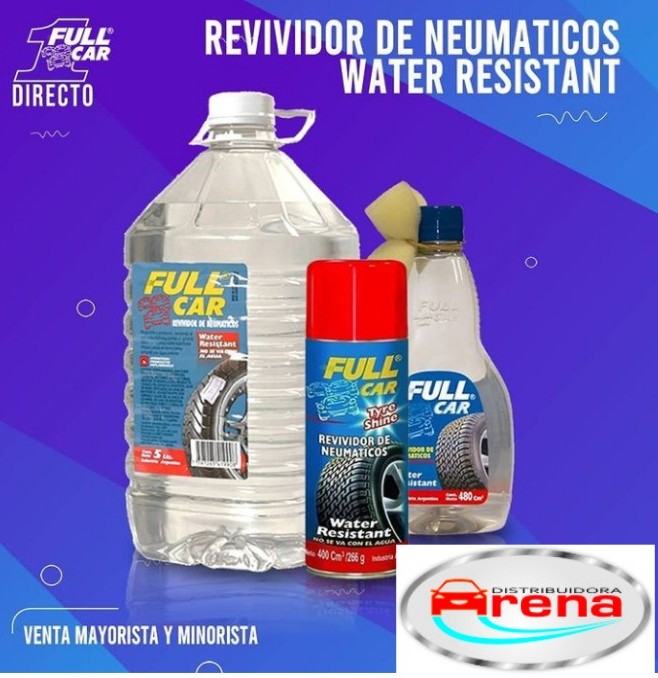 PROMO CAJA X 12 UNIDADES Revividor NEGRO PARA EXTERIOR (neumatico y alfombras) WATER RESISTANT X 480 cc. - FUL 305 FULL CAR (silicona gomas - revividor de negro simil water resistant a3230/12 - k78 205) ( Revividor de neumáticos a base de siliconas.Revive el color negro y otorga brillo duradero.RESISTENTE AL AGUA.) - Imagen 3