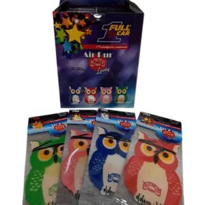 CAJA EXHIBIDORA X 36 UNIDADES PERFUME (AROMATIZADOR) AIR PUR LUCKY (BUHOS) - FUL 9030 FULL CAR (aromatizador para tablero simil K78 104 - K78 106   k78 112 - k78 105 - k78 110 ) (pino - comodin )(Aromatizador de celulosa de acción continua con formasdivertidas.Notas inspiradas en reconocidas fragancias internacionales:Fragancias:Fragancias surtidas)