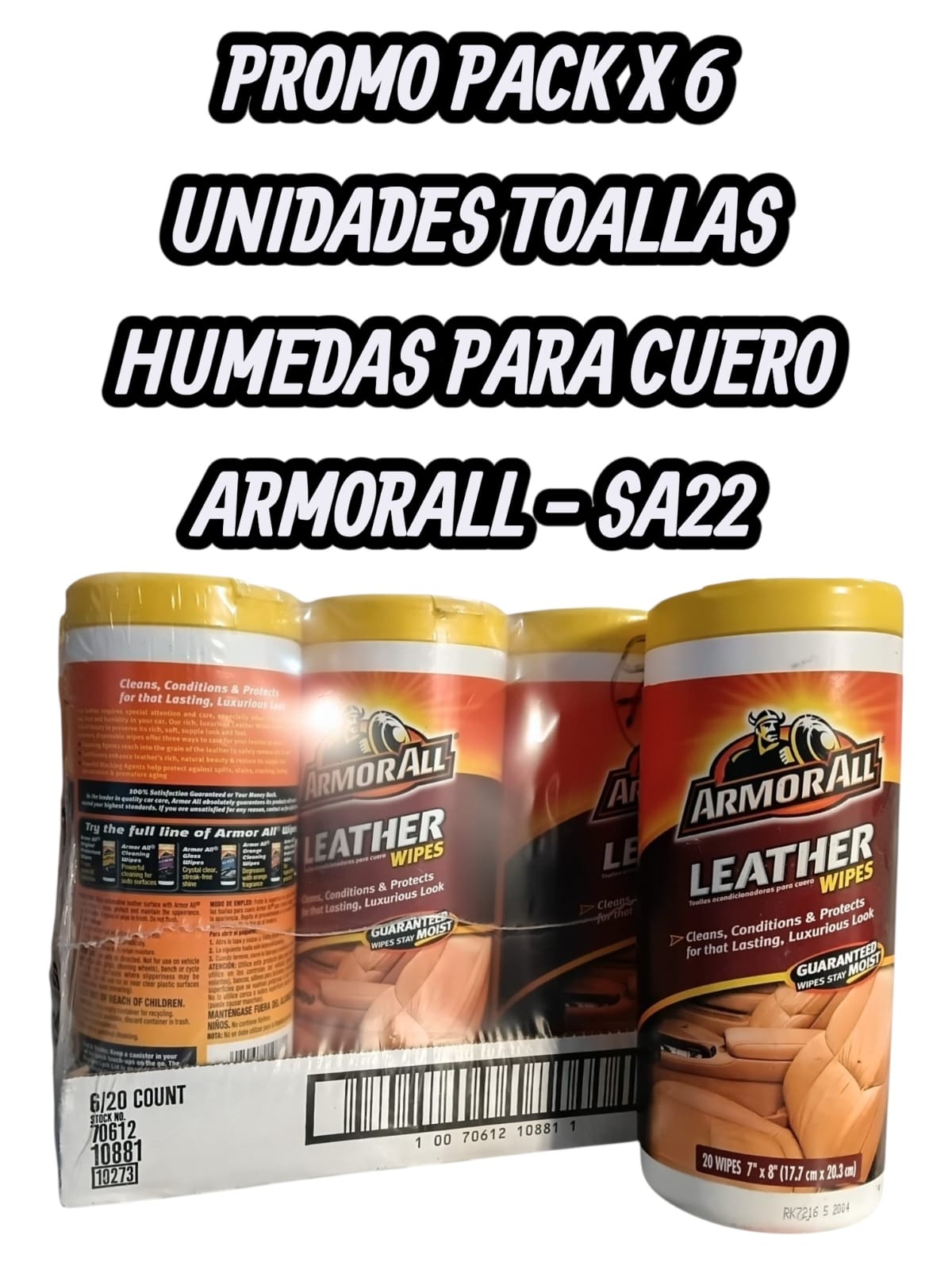 PROMO PACK X 6 UNIDADES Toallas húmedas protectoras para CUERO - SA22 (silicona interior aromatizada)(armor all)