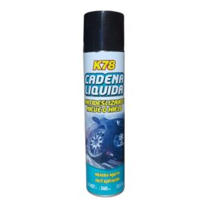 CADENA LÍQUIDA EN AEROSOL 427 cc - K78 704 (CADENA PARA NIEVE SIMIL ST70 - FUL 924)  (Producto antideslizante para neumáticos y calzados. Fórmula compuestaCADENA LIQUIDA ANTIDESLIZANTEActúa formando una película sobre el neumático aumentando en gran medida de resinas con un gran poder adherente en contacto con superficies heladas.Se puede aplicar en superficies hùmedas o secas. su agarre y adherencia al suelo. No perjudica al neumàtico, no es corrosivo)