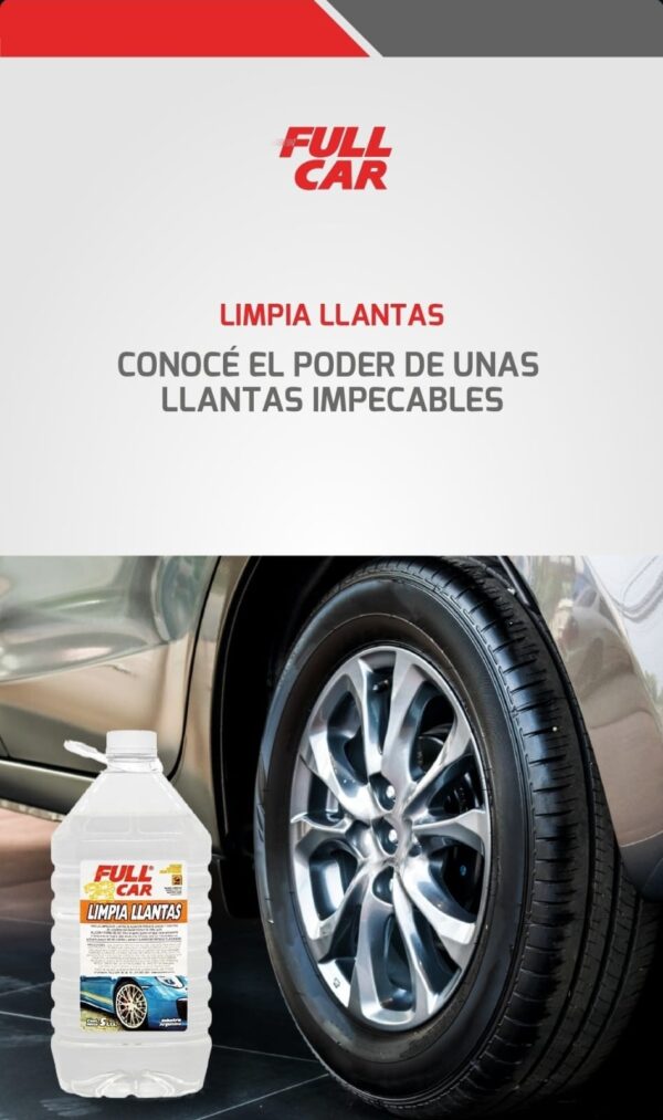 Bidon LIMPIA LLANTAS X 5L  (DILUCION 1 EN 1) - FUL 075 FULL CAR LIMPIEZA PARA NEUMATICOS  -DESENGRASANTE - LLANTAS - SIMIL K78 819 - K78 653 - K78 651 )   ( Limpiador concentrado para la limpieza de llantas de aleación.Remueve grasa y todo tipo de suciedad impregnada sinnecesidad de cepillar.Dilución para el uso: 1 parte en 1 de agua.)