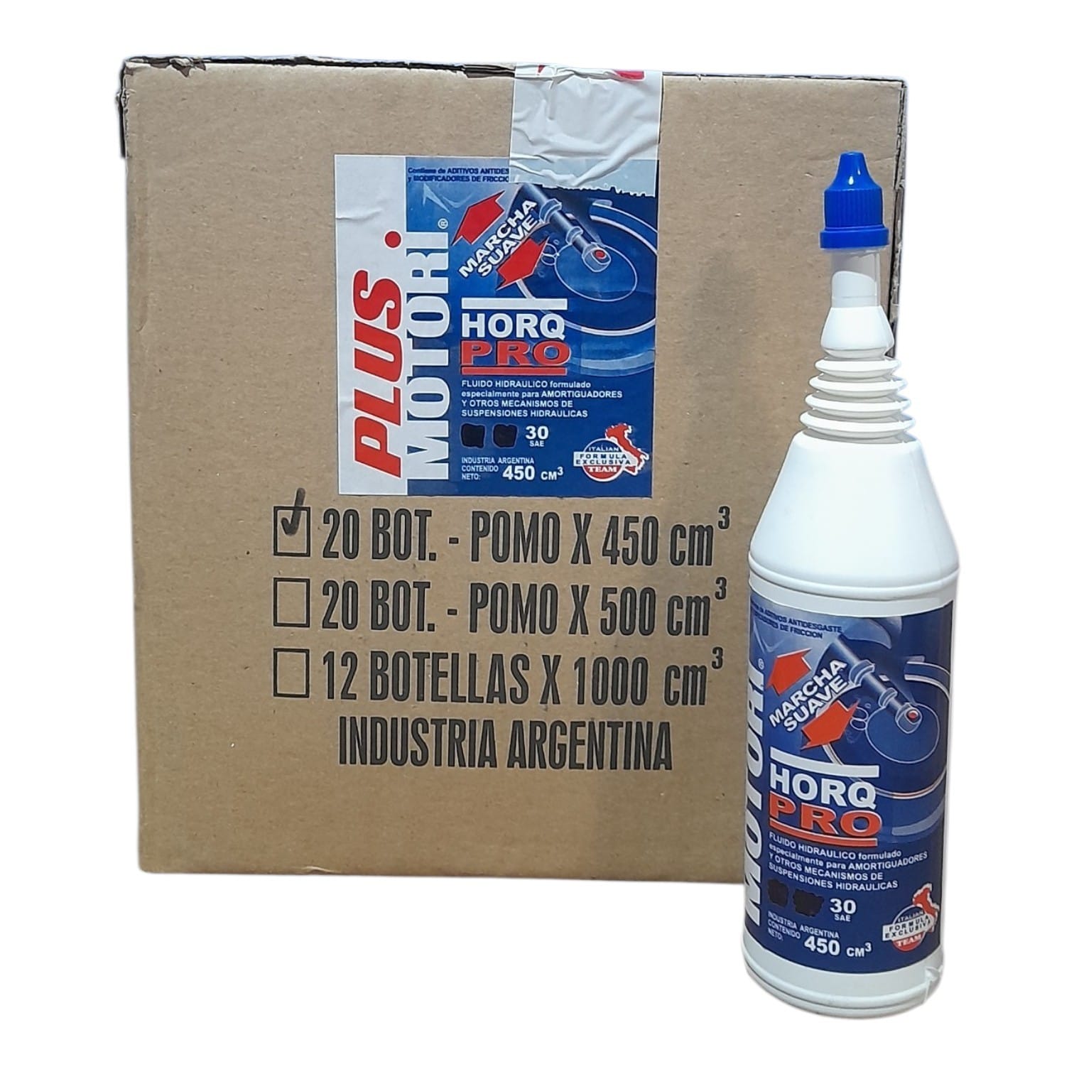 PROMO CAJA X 20 UNIDADES MOTO HORQUILLA PRO SAE 30 MINERAL FLUIDO HIDRAULICO FORMULADO ESPECIALMENTE PARA AMORTIGUADORES Y OTROS MECANISMOS DE SUSPENSIONES HIDRAULICAS POMO X 450 CC - PLUS 9502 (Lubricación de cadenas y similares HORQ-PRO SAE 30 (suspensiones hidráulicas)) (copia)
