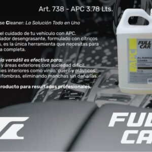 APC X 3,78 LITROS (NUEVO) - FUL 738  (All purpose cleaner es un desengrasante multipropósito de cítricosorgánicos ideal para utilizar en interiores y exteriores de vehículos.Se puede utilizar para remover grasa y suciedades en motores,vinilos, telas, alfombras, plásticos y cueros.Dilución para trabajos: fuertes 1:5 // medios 1:10 // livianos 1:20)