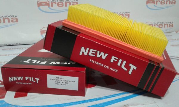PROMO FILTROS DE AIRE NEW FILT CON CAJA TIPO PANEL CHEVROLET SONIC 1,6-16V - COBALT 1,6 - 16V - SPIN 1,8-16V- 12 > - AIPA 405E  ALTO: 50 mm ANCHO: 167 mm LARGO: 240 mm
Equivalencias:
MANN: C 24 028/1 WEGA: FAP3269
FRAM: CA11222 MARENO: MR383  EMAFI:EAM 2094