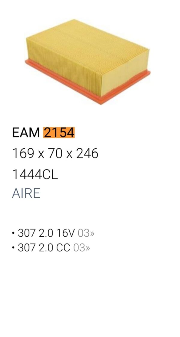 [FILTRO EMAFI] CITROEN C4 2.0 04>10/PEUGEOT 307 2.0 03> - EAM 2154(EAM 2154 MR 279 FAP-6010 CA 9080/9081 AMPI 1095 AR 1645 PMS C 25117/2 1444CL)