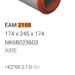 [FILTRO EMAFI] KIA K2700 2.7 06> - EAM 2159(EAM 2159 MR 321 JFA-0983/3 - - - C 18209 NK6B023603)
