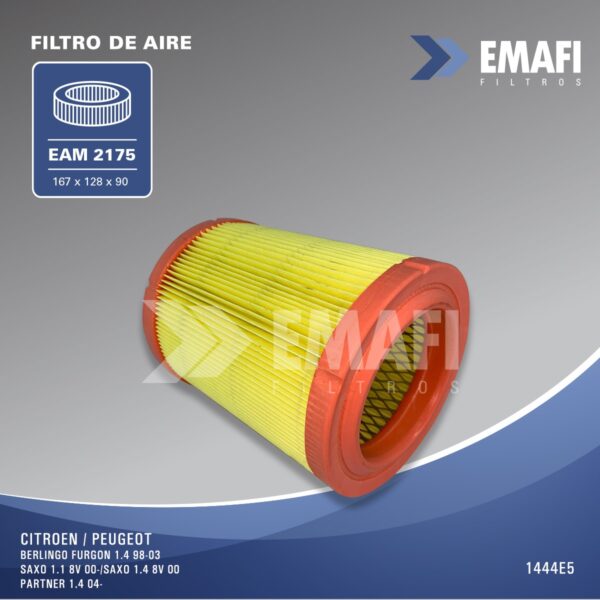 [FILTRO EMAFI]  Filtro de Aire CITROEN BERLINGO 1.4 98-03/SAxO 1.1/1.4 8V 00-/PEUGEOT PARTNER 1.4 04- - EAM 2175(EAM 2175 - WR-107 CA 5776 AMP 156 - C 1472 1444E5)