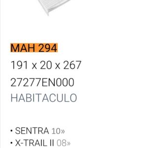 Filtros para Habitáculo - NISSAN SENTRA 10-/XTRAIL II 08- (OEM : 27277EN000) - MAH 294    (  MAH 294 - AKX-1953 CF 10917 HM 2113 TH 1014 CU 1936 27277EN000)