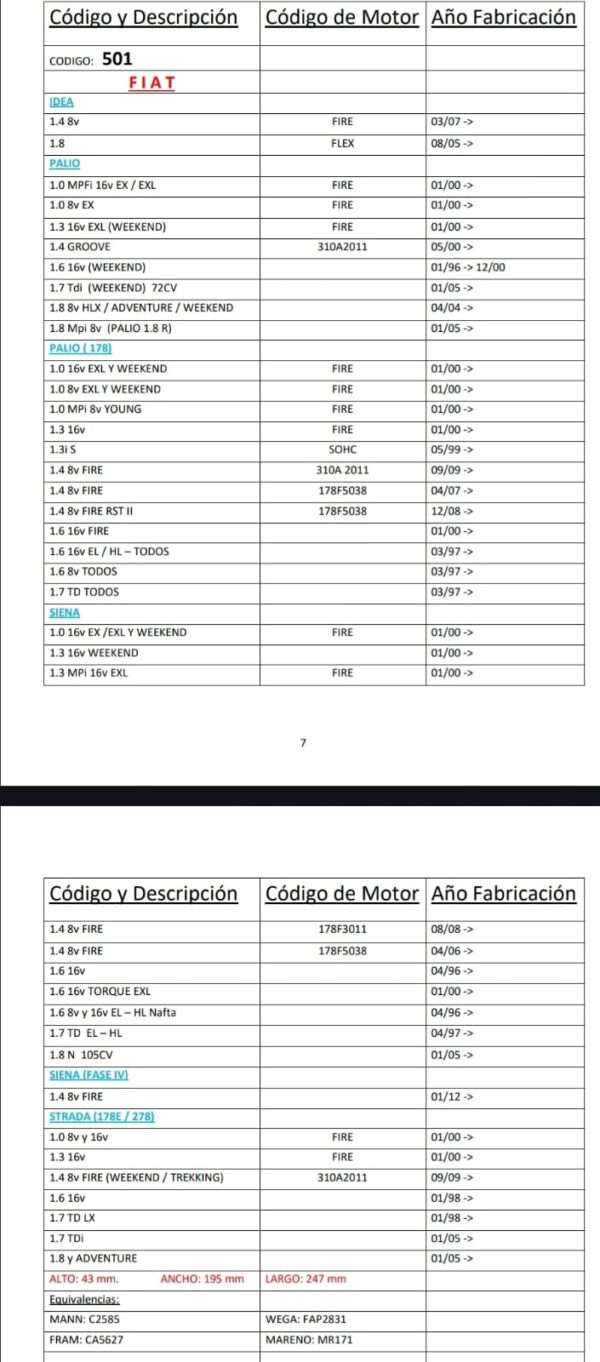 PROMO PACK X 10 UNIDADES FILTROS NEW FILT TIPO PANEL A GRANEL FIAT PALIO / SIENA - AIPA 501 (SIMIL EAM 2002)  ALTO: 43 mm. ANCHO: 195 mm LARGO: 247 mmEquivalencias:MANN: C2585 WEGA: FAP2831FRAM: CA5627 MARENO: MR171 - Image 2