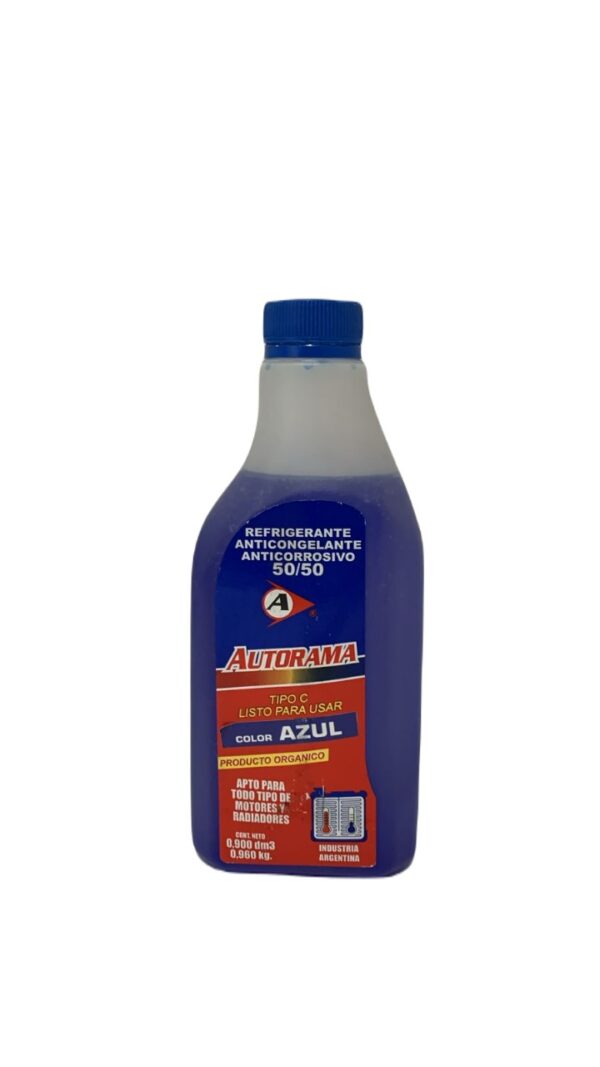 AZUL REFRIGERANTE/ ANTICONGELANTE 50/50 X 900CC - REF 004 AUTORAMA(Refrigerante Anticongelante 50/50
 
Líquido Refr igerante Anticongelante y anticorrosi­ vo. Diluido tipo C listo para ser usado. Para siste­ mas de enfriamiento de motores a base de glico­
les..)