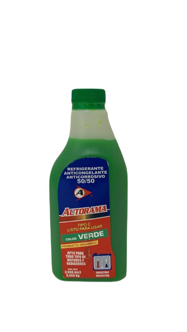 VERDE REFRIGERANTE/ ANTICONGELANTE 50/50 X 900CC - REF 004 AUTORAMA(Refrigerante Anticongelante 50/50
 
Líquido Refr igerante Anticongelante y anticorrosi­ vo. Diluido tipo C listo para ser usado. Para siste­ mas de enfriamiento de motores a base de glico­
les..)