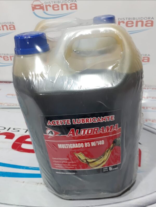 ACEITE TR MULTIGRADO 85W140 BIDON X 5 LTS. - TRAN31  LUBRIGRAS (Aceite transmisión
para caja de velocidad y diferencial
Aceite para caja de veloc idad, diferencial y reduc­tores de engranajes. Apto para todo tipo de engra­ najes, los aditivos que contiene le brindan buena
resistencia a la pelicula lubricante con excelente         inhibición contra  oxidación y toda acción contra         agentes externos.)