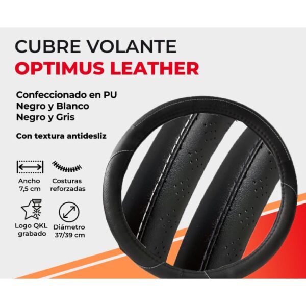 CUBRE VOLANTE  QKL OPTIMUS LEATHER 37/39CM NEGRO/GRIS - QKL AV95-NG(AV97)