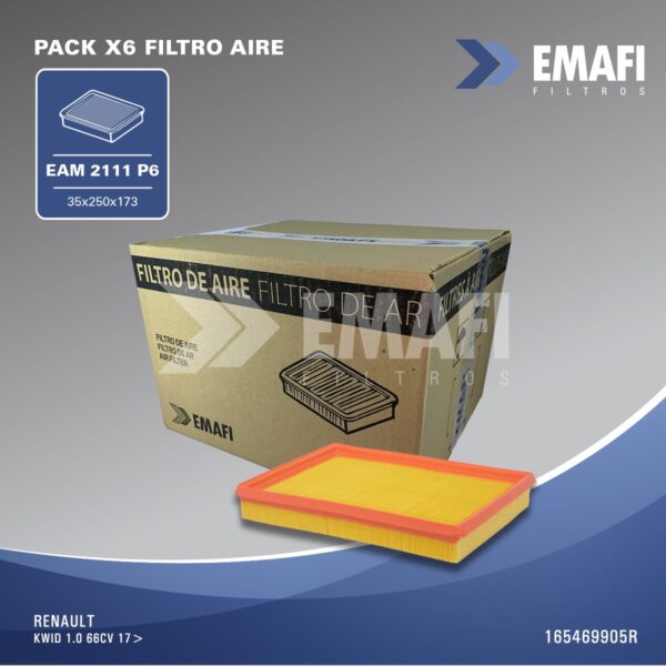 PROMO [FILTRO EMAFI] PACK X 6 UNIDADES RENAULT KWID 1.0 66CV 17> - EAM 2111P6  (SIMIL AIPA 803)(EAM 2111 MR 429 FAP-5218 - AMPI 1253 - - 165469905R)(RENAULT KWID 1.0 17>                                                            165469905R      C 24 700      CA12097    FAP-5218    MR429   AMPI1253 AR1755PM                                                        250    173     35      Panel      6                      )
