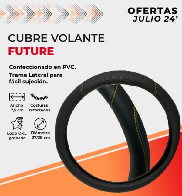 PROMO CUBRE VOLANTE AUTO QKL FUTURE 37/39CM NEGRO/GRIS/AMARILLO QKL AV70-GY =(AV74)