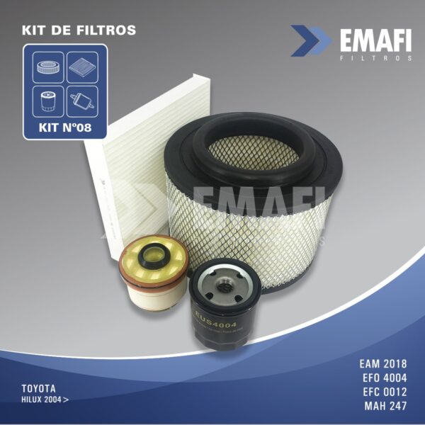 Kit de Filtros N°8 TOYOTA HILUX 05>EAM 2018 + EUS 4004 + EFC 0012 + MAH 247