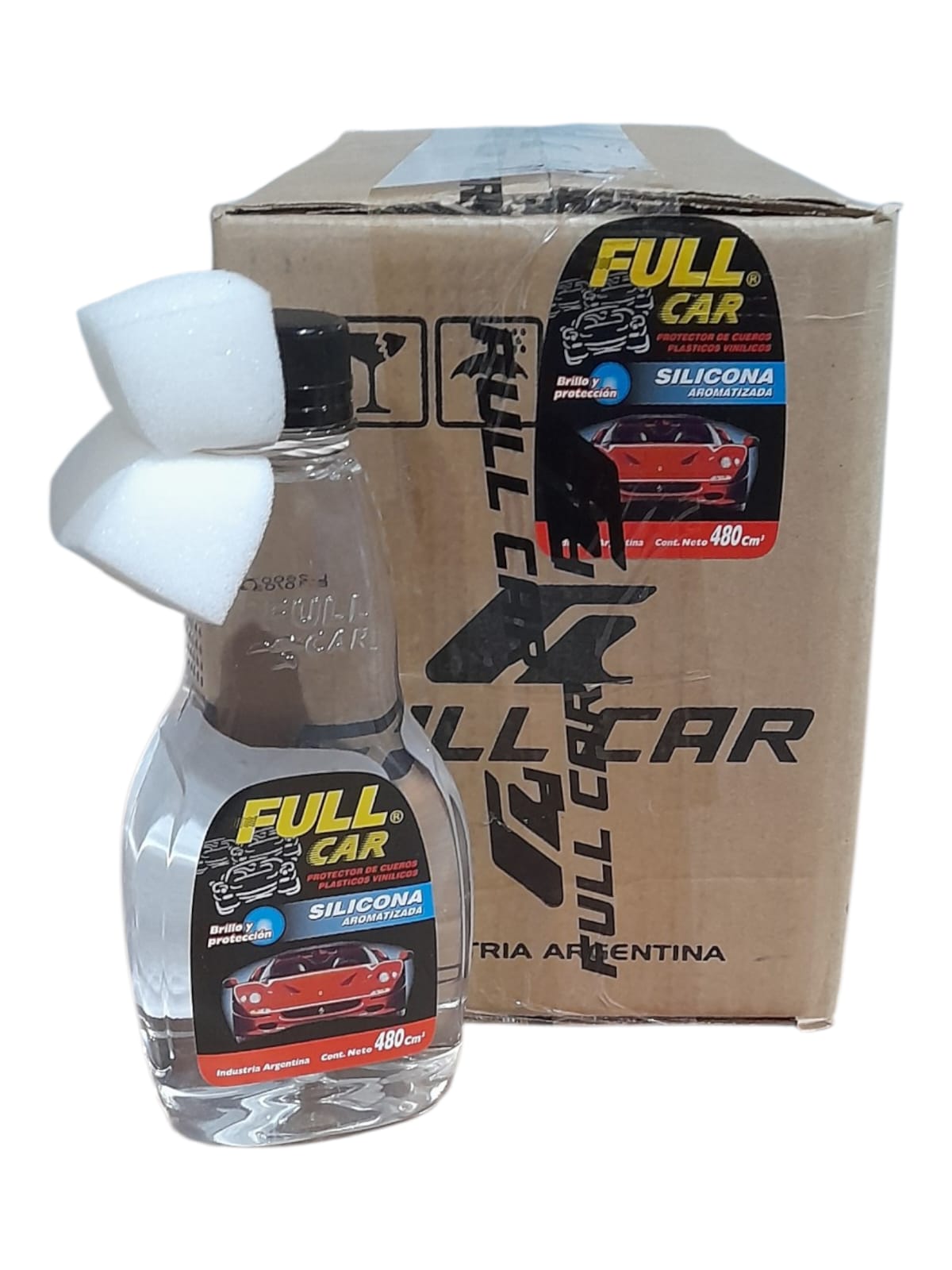 PROMO CAJA X 12 UNIDADES Silicona LIQUIDA Aromatizada x 480 cc. Liquida - FUL 406 FULL CAR (simil k78 202 - a3211/12 - plus 7005) (Silicona aromatizada líquida. Da brillo renueva yprotege cueros, plásticos, vinílicos y gomas.)