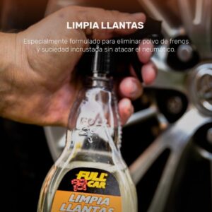 LIMPIA LLANTAS X 480 - FUL 733  FULL CAR (revividor de negro limpia llantas- brillo de cubiertas  - silicona de cubiertas - water resistant)  (Producto para la limpieza de las llantas, indicado para ser usadoen llanats de aleación pulidas. Limpia, desengrasa y elimina lasuciedad generada por las pastillas de freno.)