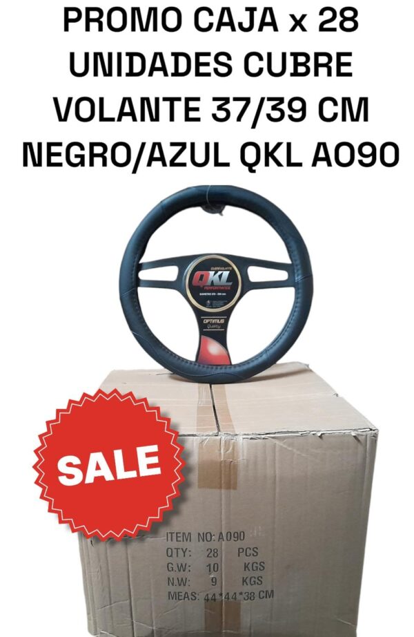 PROMO CAJA X 28 UNIDADES CUBRE VOLANTE AUTO QKL BERNA 37/39CM NEGRO/AZUL QKL AO90-NA =(AO90)