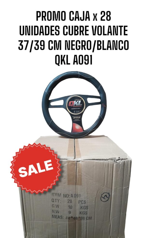 PROMO CAJA X 28 UNIDADES CUBRE VOLANTE AUTO QKL BERNA 37/39CM NEGRO/BLANCO QKL AO90-NB =(AO91)