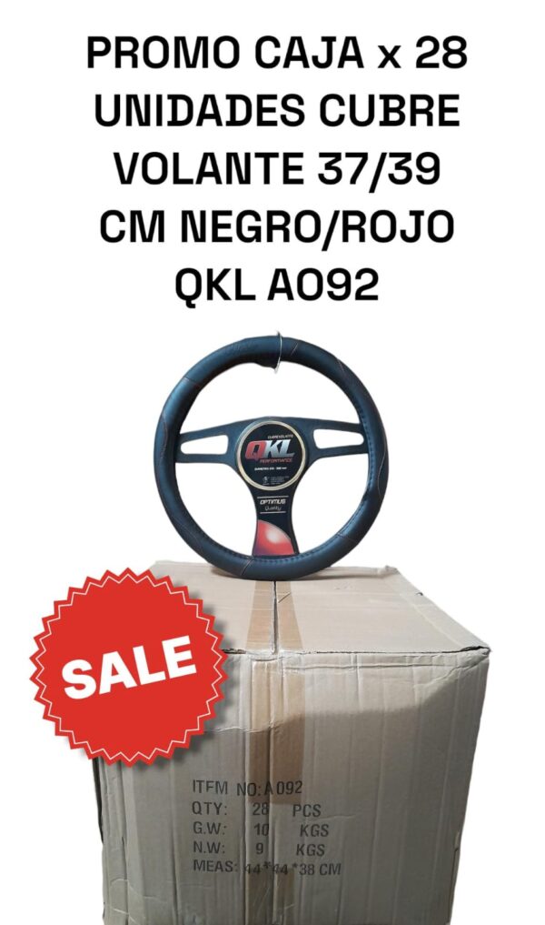 PROMO CAJA X 28 UNIDADES CUBRE VOLANTE AUTO QKL BERNA 37/39CM NEGRO/ROJO QKL AO90-NR =(AO92)