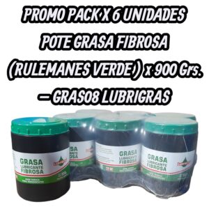 PROMO PACK X 6 UNIDADES POTE GRASA FIBROSA  (RULEMANES VERDE ) x 900 Grs. - GRAS08  LUBRIGRAS(Grasa lubricante fibrosaProducida para ser utilizada en rodamientos en condiciones severas de trabajo. No se aconseja su uso en presencia de agua.)