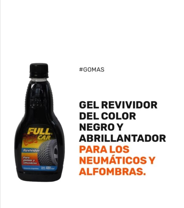PROMO CAJA X 12 UNIDADES Revividor de NEGRO PARA EXTERIOR (gomas Y alfombras NEGRO) x 480 cc. - FUL 310 - FUL 311 FULL CAR (simil A3904/12 - ful 303 / k78 209 - k78 213)  (Gel revividor del color negro y abrillantador para neumáticos yalfombras. Solución acuosa gelificada, libre de solventes.) - Image 2