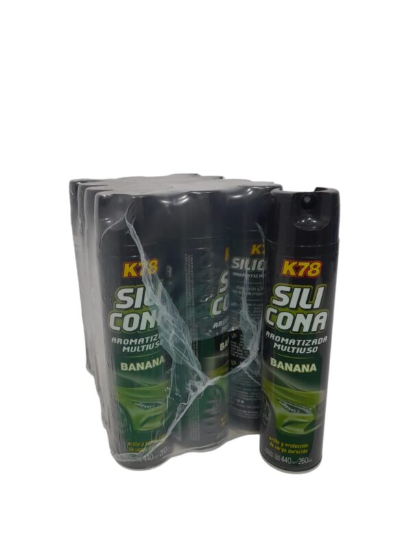 PROMO PACK X 12 UNIDADES SILICONA AROMATIZADA MULTIUSO EN AEROSOL       (BANANA) X   440 cc - K78 207BA