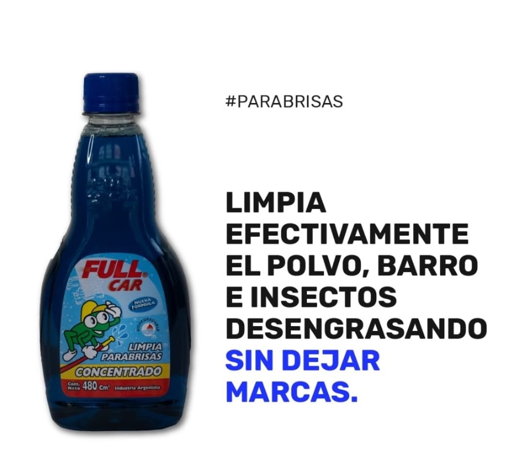 LAVA PARABRISAS CONCENTRADO X 480 cc - FUL 717 - FUL 706 FULL CAR (SORRINO) (limpia vidrios simil k78 703 - A3501/12 - plus 7030 - muf lax500)  (Limpia efectivamente el polvo, barro e insectos desengrasandosin dejar marcas.) - Image 2