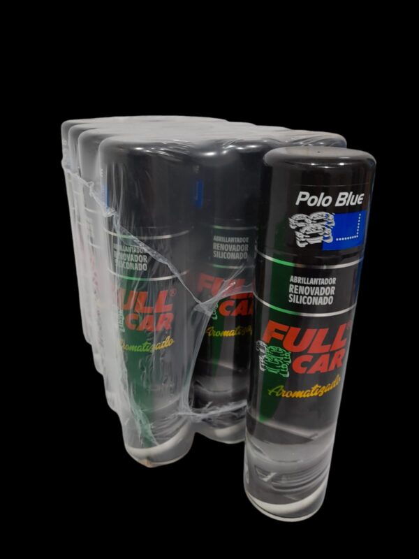 SILICONA AEROSOL X 360 CM3 (POLO BLUE) - FUL 048PB FULL CAR SILICONA AEROSOL PARA NEUMATICOS REVIVIDOR DE NEUMATICOS Y ALFOMBRAS  (Silicona multiuso aromatizada en aerosol. Da brillo renueva yprotege cueros, plásticos, vinílicos y gomas.Fragancias: Surtidas, Nacionales e Internacionales)