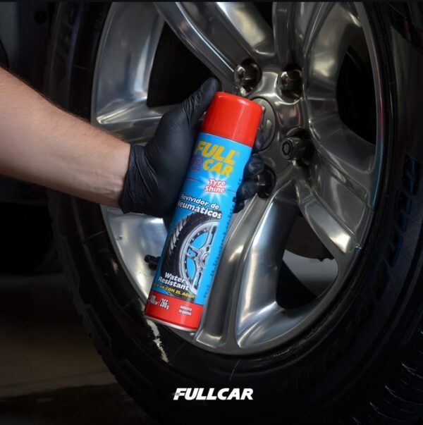 TYRE SHINE Revividor de negro (cubiertas neumaticos Water Resistant aerosol x 400 cc. - FUL 034 - FUL 340 FULL CAR (SILICONA AEROSOL PARA NEUMATICOS REVIVIDOR DE NEUMATICOS Y ALFOMBRAS simil ful 305 / a3230/12 / k78 205)   (  Revividor de neumáticos en Aerosol a base de siliconas.Revive el color negro y otorga brillo duradero.RESISTENTE AL AGUA.) - Image 2