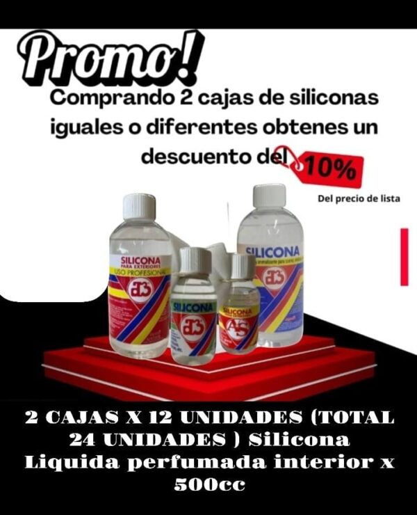PROMO 10% OFF 2 CAJAS X 12 UNIDADES (TOTAL 24 UNIDADES ) Silicona Liquida perfumada interior x 500cc - A3211/12 (simis ful 406 - k78 202 - plus 7008 - muf six500)