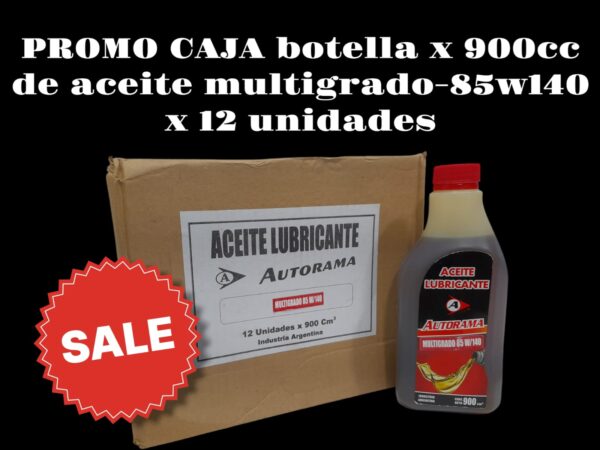 PROMO CAJA X 12 UNIDADES ACEITE MULTIGRADO 85 W 140 X 900 CM3. - TRAN29  LUBRIGRAS (Aceite transmisiónpara caja de velocidad y diferencialAceite para caja de veloc idad, diferencial y reduc­tores de engranajes. Apto para todo tipo de engra­ najes, los aditivos que contiene le brindan buenaresistencia a la pelicula lubricante con excelente         inhibición contra  oxidación y toda acción contra         agentes externos.)
