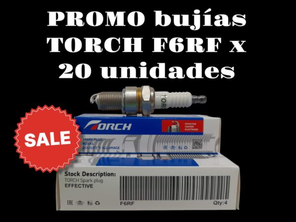 PROMO 5 CAJAS X 4 UNIDADES (TOTAL 20 BUJIAS ) BUJIA TORCH (NGK BPR6EY - CHAMPION RN9YC - BOSCH WR8DC ) AUTO ROSCA LARGA/ CON RESISTOR - BJ T F6RF (BUJIAS TORCH ROSCA LARGA VARIOS C/RESISTOR (EQUIVALENCIA NGK BPR6EY))