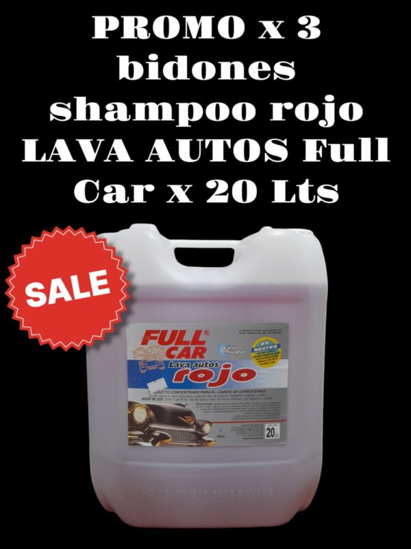 PROMO X 3 UNIDADES Bidon  Lava Autos (shampoo - espuma) x 20 ltrs (DILU. 1L/100L) - FUL 027 FULL CAR ( LIMPIEZA - CARROSERIAS- simil k78 a801 - k78 a803 - k78 a805) (Shampoo concentrado neutro para el lavado de carrocerías,Buen acabado y brillo.Biodegradabilidad del 91%Dilución para el uso: 1 parte en 100 de agua.)