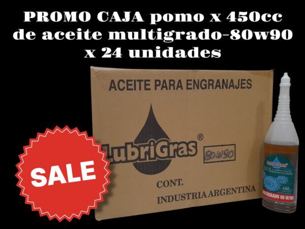 PROMO CAJA X 24 UNIDADES POMO MULTIGRADO 80W90 X 450 CM3.PICO FLEX - TRAN05  LUBRIGRAS (Aceite transmisiónpara caja de velocidad y diferencialAceite para caja de veloc idad, diferencial y reduc­tores de engranajes. Apto para todo tipo de engra­ najes, los aditivos que contiene le brindan buenaresistencia a la pelicula lubricante con excelente         inhibición contra  oxidación y toda acción contra         agentes externos.)