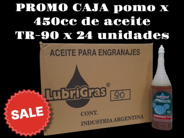 PROMO CAJA X 24 UNIDADES POMO  TRANSMISION 90 (TR90) X 450 CM3.PICO FLEX - TRAN03  LUBRIGRAS (Aceite transmisiónpara caja de velocidad y diferencialAceite para caja de veloc idad, diferencial y reduc­tores de engranajes. Apto para todo tipo de engra­ najes, los aditivos que contiene le brindan buenaresistencia a la pelicula lubricante con excelente         inhibición contra  oxidación y toda acción contra         agentes externos.)