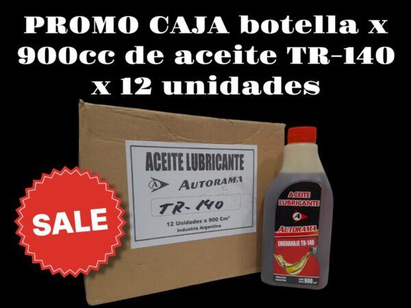 PROMO CAJA X 12 UNIDADES ACEITE TRANSMISION 140 BOTELLA X 900 CM3. - TRAN06  LUBRIGRAS (Aceite transmisiónpara caja de velocidad y diferencialAceite para caja de veloc idad, diferencial y reduc­tores de engranajes. Apto para todo tipo de engra­ najes, los aditivos que contiene le brindan buenaresistencia a la pelicula lubricante con excelente         inhibición contra  oxidación y toda acción contra         agentes externos.)