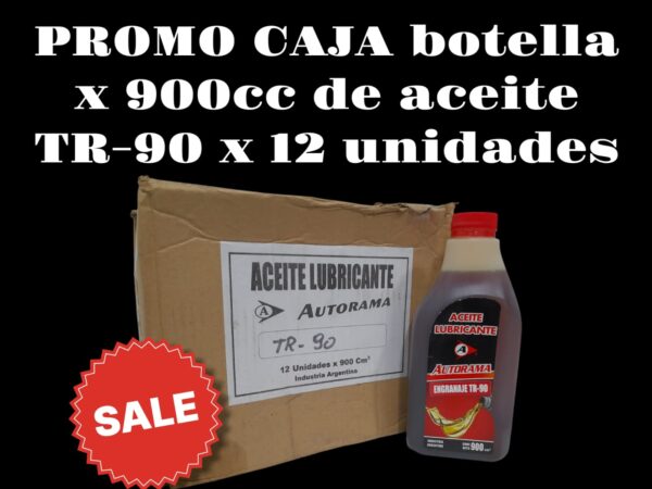 PROMO CAJA X 12 UNIDADES ACEITE  TRANSMISION 90 (TR90) BOTELLA X 900 CM3. - TRAN06  LUBRIGRAS (Aceite transmisiónpara caja de velocidad y diferencialAceite para caja de veloc idad, diferencial y reduc­tores de engranajes. Apto para todo tipo de engra­ najes, los aditivos que contiene le brindan buenaresistencia a la pelicula lubricante con excelente         inhibición contra  oxidación y toda acción contra         agentes externos.)