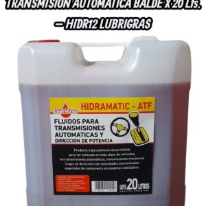 PROMO X 2 UNIDADES FLUIDO PARA TRANSMISION AUTOMATICA BALDE X 20 Lts. - HIDR12  LUBRIGRAS (HIDRAULICO ATF) (Fluídos para transmisiones automáticas ATFSe utiliza en transmisiones automáticas y direc­ ción hidráulica,contiene aditivos que se adaptan a las condi ciones climáticas, man teniendo estable su viscosidad y resistencia a la oxidación, brindando cualidades antidesgaste y antifricción.)