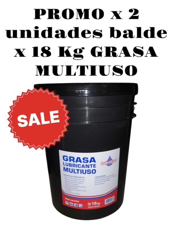 PROMO X 2 UNIDADES BALDE GRASA MULTIUSO x 18 Kg. - GRAS04  LUBRIGRAS (LITIO ROJA)(Grasa lubricante multiusoProducto de excelente adhesividad. buena resis­ tencia alagua y la humedad. Producida para lubri­ cación de chasis. automotores, maquinaria vial, agrícola e industrial sin exigenc ia de temperatura.)