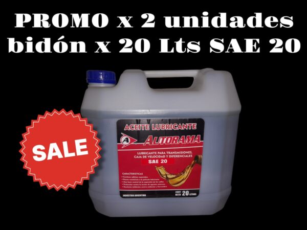 PROMO X 2 UNIDADES ACEITE  SAE20  BIDON  X 20 LTS. - SAE204  LUBRIGRAS(Aceites lubricantes SAEContiene aditivos especiales. Buena resistencia ala película lubricante. Muy buen control de la expansión de los sellos. Protección contra la acción de agentes externos. Excelente inhibición contra oxicación y herrumbes.)