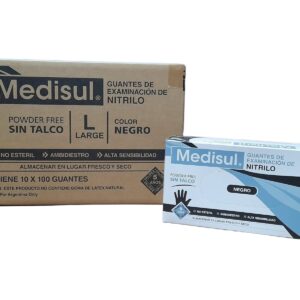 PROMO CAJA X 10 CAJITAS X 100 UNIDADES (TOTAL = 1000 UNIDADES) GUANTES DE EXAMINACION NITRILO NEGRO TALLE L  - MEDISUL NI L PROMO