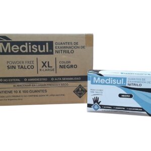 PROMO CAJA X 10 CAJITAS X 100 UNIDADES (TOTAL = 1000 UNIDADES) GUANTES DE EXAMINACION NITRILO NEGRO TALLE XL  - MEDISUL NI XL PROMO