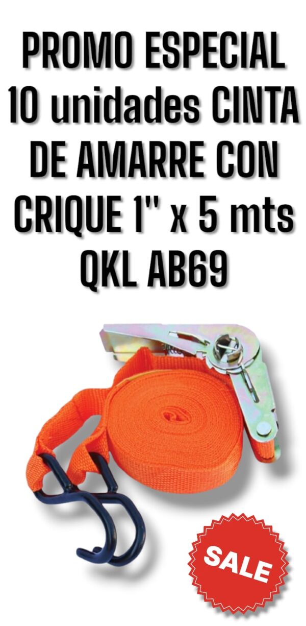 PROMO ESPECIAL QKL 10 unidades CINTA DE AMARRE 1" C/CRIQUE 2 CM X 5 M ECO - QKL AB69