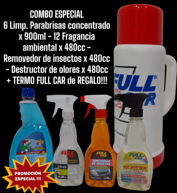 PROMO COMBO ESPECIAL 6 LIMPIA PARABIRSA CONCENTRADO X 900ML + 12 FRAGANCIAS AMBIENTALES SURTIDAS  X 480CC  + 12 REMOVEDOR DE INSECTOS X 480 CC + 12 DESTRUCTOR DE OLORES X 480 CC + 1 TERMO FULL CAR DE REGALO - FUL COMBO 20 FULL CAR