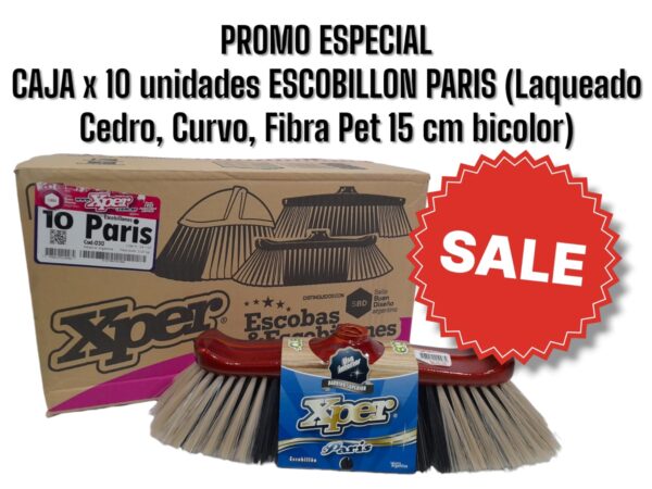 PROMO CAJA X 10 UNIDADES ESCOBILLON Paris               (Escobillón Curvo, Laq, Cedro, Cerda Pet 15cm, Bicolor.)   - XPERT 030