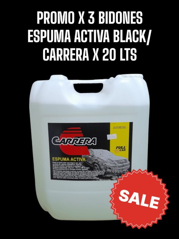 PROMO X 3 BIDONES ESPUMA ACTIVA BLACK/CARRERA X 20 L  (DILUCION 1 EN 200) - FUL B 251 FULL CAR ( SHAMPOO - LAVA AUTOS - LIMPIEZA - CARROSERIAS- SIMIL K78 A805)  (Shampoo concentrado neutro para el lavado de carrocerias.Alto poder espumígeno. Fácil enjuagadoDilución para el uso: 1 parte en 200 de agua.Ideal para máquinas de espumas. Biodegradabilidad 85,4%)