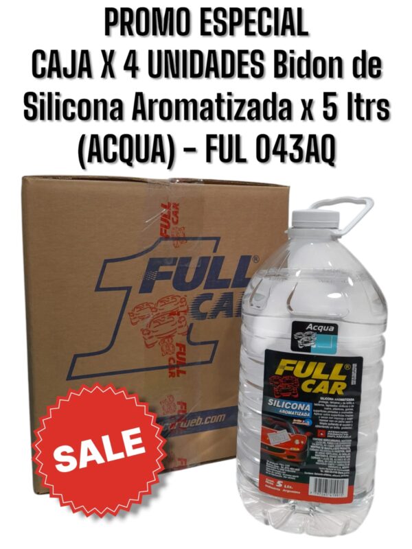 PROMO CAJA X 4 UNIDADES Bidon de Silicona Aromatizada x 5 ltrs (ACQUA) - FUL 043AQ  - FUL 442 FULL CAR SILICONA - RENOVADOR -RECUPERADOR - VINILICOS E INTERIORES - REVIVIDOR