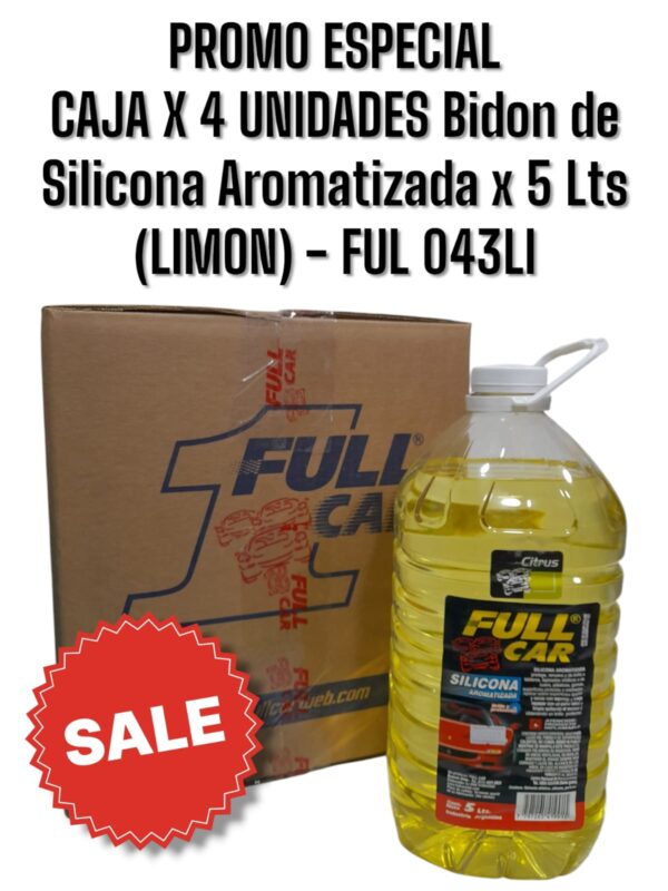 PROMO CAJA X 4 UNIDADES Bidon de  Silicona Aromatizada x 5 ltrs (LIMON) - FUL 043LI FUL 443 FULL CAR SILICONA - RENOVADOR -RECUPERADOR - VINILICOS E INTERIORES - REVIVIDOR